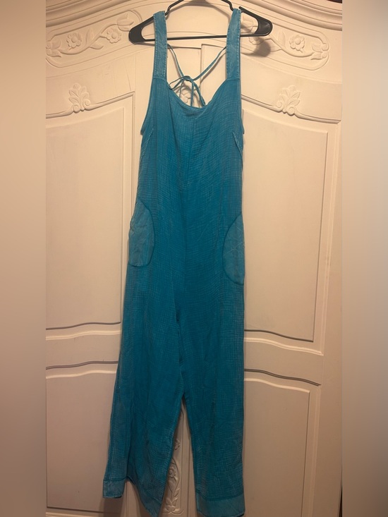Zenana Outfitters Pants - Zenana Outfitters Turquoise Strappy Wide-Leg Jumpsuit PTP 19 L 56